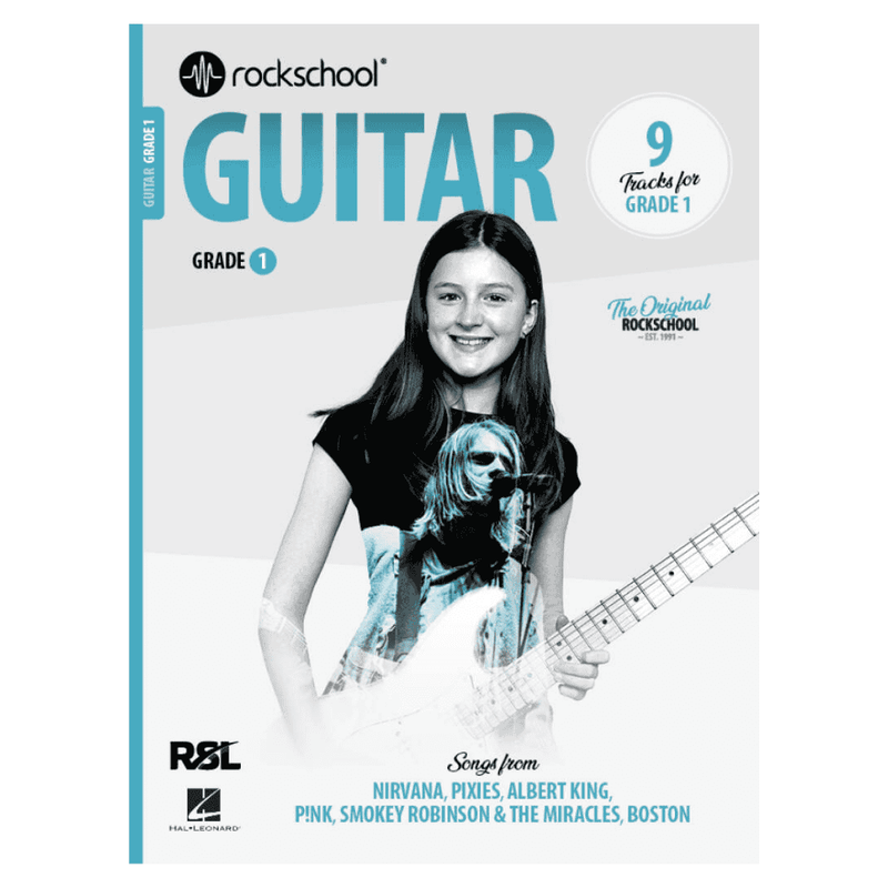 RSL Rockschool Exam Book for Grade 1 Guitarists. Features Nirvana, Pink, Albert King, Smokey Robinson and more.