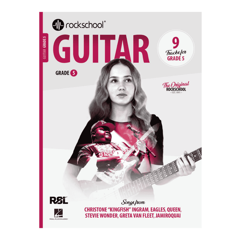 RSL Rockschool Electric Guitar - Grade 5 (2024) Exam Book featuring Artists including; The Eagles, Queen, Stevie Wonder, Greta Von Fleet and Jamiroqui